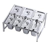 304 Stainless Steel 8 Pans Commercial Spice Rack With Spoon And Lid Set, 2 Row Standing Jam, Kitchen Countertop Storage Shelf Cabinet Silver(B/19.7X13.7X9.8IN)