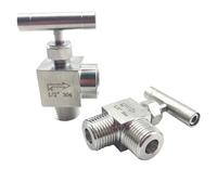 304 Stainless Steel 90 Degree Needle Valve, 1/4" 1/2" NPT Male to Female Thread Flow Elbow Control with One-Shape Handle(Female to Female Thread 1/2")