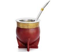 304 Stainless Steel Argentina Yerba Mate Cup With Straw Tea Gourd Mug One Bombilla Mate (Straw) a Cleaning Brush (Brown)
