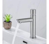 304 Stainless Steel Bathroom Time Delay Basin Faucet Touch Press Single Cold Tap Nickel Public Toilet Metered(Style 1 Short)