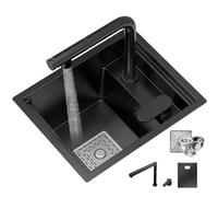 304 Stainless Steel Black Kitchen Sink Workstation with Lid - Small Bar Sink with Cup Washer for Kitchen and RV, 3 Hole Design