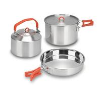 304 Stainless Steel Camping Cookware Set - Large Frying Pan, Pot & Kettle with Folding Handle, Lightweight Fast Boil Suitable Indoor & Outdoor Cooking for Fishing, Backpacking, Picnic (3-6 People)