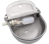 304 Stainless Steel Cattle Water Bowl with Float Valve Automatic Water Flow Control 1/2 NPT Thread Heavy-Duty Hygienic Rust- Smooth Edges for Livestock Drinking