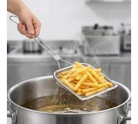 304 Stainless Steel Chip Scoop & Fine Mesh Skimmer Spoon | Professional Square Oil Drainer with 17.88" Long Handle | High-Precision Food Strainer for Kitchen Frying, Sunday Roast & BBQ Cooking Filter