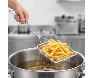 304 Stainless Steel Chip Scoop & Fine Mesh Skimmer Spoon | Professional Square Oil Drainer with 17.88" Long Handle | High-Precision Food Strainer for Kitchen Frying, Sunday Roast & BBQ Cooking Filter