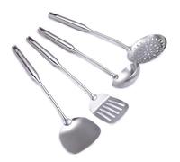304 Stainless Steel Cooking Utensil Set 4-Piece Kitchen Utensils with Extra-Long Handles, Spatula,Ladle,Slotted Spoon,Slotted Spatula,One-Piece Construction, Ideal for Wok, Grilling, and Gifting