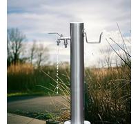 304 Stainless Steel Cylindrical Garden Water Column with Double Outlet Faucet, Freestanding Floor Mounted Hydrant Water Tap Outside Faucet Post for Irrigation and Fountain(Height: 86cm/33.9in)