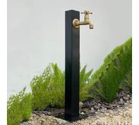 304 Stainless Steel Cylindrical Vertical Garden Water Column,Freestanding Hose Stand with Lock Faucet,Outdoor Antifreeze Faucet Water Dispenser Hydrant Water Feature Fountain(Square Tube 5,Short)