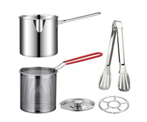 304 Stainless Steel Deep Fryer Pot with Basket, Stove Top Deep Fryer with Easy Grip Handle, Large Capacity Multifunctional Oil Strainer Pot For Frying Fish Shrimp Fries Chicken(Silver)