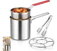 304 Stainless Steel Deep Fryer Pot with Removable Basket | 1.2l Portable Mini Deep Fryer Set With Stainless Steel Pot, Removable Strainer Basket And Tongs For Fries, Chicken, Bacon