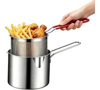 304 Stainless Steel Deep Fryer Pot with Removable Basket | 1.2l Portable Mini Deep Fryer Set With Stainless Steel Pot, Removable Strainer Basket And Tongs For Fries, Chicken, Bacon
