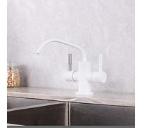 304 Stainless Steel Faucet Water Filter with Swan Neck Double Handle Dual Drain for Kitchen Sink 1/4" or 1/2" - Gold Finish Clean Drinking Water Solution