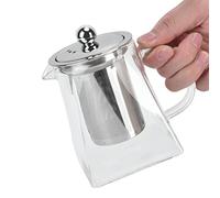 304 Stainless Steel Filter High Borosilicate Glass Teapot, Beautiful Square Design, Lightweight and Portable, for Home Office Use (550ml)