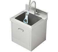 304 Stainless Steel Floor Mount Mop Sink/Basin with Sink Drainage/Strainer Depth 30cm Commercial Kitchen, Restaurant, Business, Garages, Basements,45x42cm(17.7x16.5in)