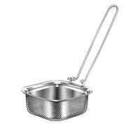 304 Stainless Steel Folding Filter Spoon with Long Handle for Straining Hot Foods, Optimized Mesh Density for Fast Oil Drainage (square)