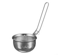 304 Stainless Steel Folding Filter Spoon with Long Handle for Straining Hot Foods, Optimized Mesh Density for Fast Oil Drainage (circle)