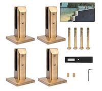 304 Stainless Steel Glass Panel Fixed Brackets, Glass Spigot Clamp Square, Glass Railing 3.8x3.8x6.3 inch, for Balcony Garden Deck, Balcony, Railings, Garden,Gold 4 Pieces,H 160mm