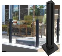 304 Stainless Steel Glass Railing Post for 10/12mm Panels Black Baluster Support Column with Sturdy Base 57in Corner Post for Deck & Wind Fence