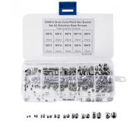 304 Stainless Steel Grub Screws Set 200 Pieces Hex Socket Internal Wrenching for M3 M5 M6 M8 Cone Point Per DIN914 Specification for Mechanical and Industrial Applications