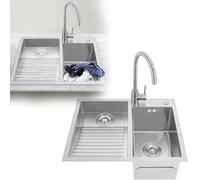 304 Stainless Steel Handmade Laundry Sink with Washboard Integrated Balcony Laundry Basin House Hold Utility Sink Kitchen Balcony Outdoor Use Easy Clean