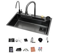 304 Stainless Steel Home Sink with Pull-Out Faucet - Kitchen Sink Workstation with Nano Coating for Easy Cleaning - Includes Cup Washer and Drainer Basket (D 80 * 45 * 21CM)