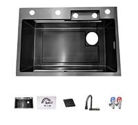 304 Stainless Steel Home Sink with Pull-Out Faucet - Kitchen Sink Workstation with Nano Coating for Easy Cleaning - Includes Cup Washer and Drainer Basket (B 80 * 45 * 21CM)