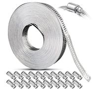 304 Stainless Steel Hose Clamp Assortment Kit, DIY 32.81FT Long Pipe Clamp Metal Strap + 20 Stronger Fasteners, Large Adjustable Worm Gear Hose Clamps Band Clamp Screw Clamps for Duct/Tube/Fuel Line