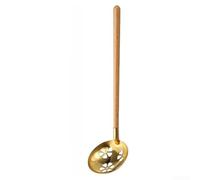 304 Stainless Steel Hot Pot Strainer with Wooden Handle - Rust Proof Spider Skimmer for Noodles & Dumplings - Ergonomic Soup Ladle for Deep Frying - Silver(Gold Strainer)