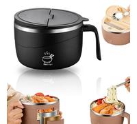 304 Stainless Steel Instant Noodle Bowl with Lid, 1200ML Double-Layer Thermal Insulation Instant Noodle Bowl, Heat Resistant Soup Bowl with Handles, Spoon & Chopsticks, Lunch Box for Kitchen (Black)