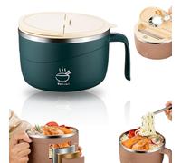 304 Stainless Steel Instant Noodle Bowl with Lid, 1200ML Double-Layer Thermal Insulation Instant Noodle Bowl, Heat Resistant Soup Bowl with Handles, Spoon & Chopsticks, Lunch Box for Kitchen (Green)