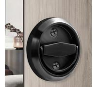 304 Stainless Steel Invisible Door Handles, 75mm Round Fire Proof Door Pulls with 39mm Hole Spacing, 360 Degree Rotating Cabinet Knobs for Wardrobe Drawers(Black)