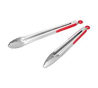 304 Stainless Steel Kitchen Cooking Tongs, 12" and 14" Set of 2 Sturdy Grilling Barbeque Brushed Locking Food Tongs with Ergonomic Grip, Red