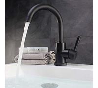 304 Stainless Steel Kitchen Faucet Hot and Cold Water Mixer White Kitchen Sink Faucet Single Knob Rotatable Lead-Free Wrench Black(Nero)