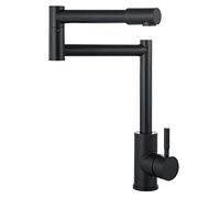 304 Stainless Steel Kitchen Faucet with Double Joint Swing Arm, Folding Stretchable Hot and Cold Mixer Tap - Commercial Grade Sink Faucet with Single Handle,Black
