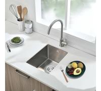 304 Stainless Steel Kitchen Sink, 35X40CM Small Sink, BoomHoze Undermount Single Bowl Outdoor Campervan Essential with Overflow, Drainer Fittings, Drop in Flushmount or Topmount Installation, Brushed