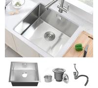 304 Stainless Steel Kitchen Sink, 50X45CM Small Sink, BoomHoze Undermount Single Bowl Outdoor Campervan Essential with Overflow, Drainer Fittings, Drop in Flushmount or Topmount Installation,Brushed