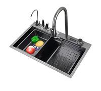 304 Stainless Steel Kitchen Sink Set, Waterfall Design with Removable Faucet for Modern Kitchens