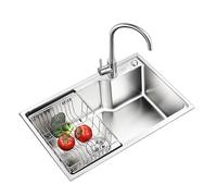 304 Stainless Steel Kitchen Sink with Basket - Large Capacity Bar Wash Basin with Drain Pipe for Home and Office (Silver 65x43cm)