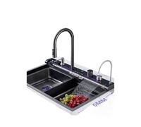 304 Stainless Steel Kitchen Sink with Digital Display 75x45cm Large Single Bowl Whale Sink Stylish Waterfall Faucet Durable & Easy to Clean Modern Design for Home Kitchens