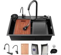 304 Stainless Steel Kitchen Sink with Digital Display Multifunctional Waterfall Design Large 75x46x22cm Durable and Stylish for Modern Kitchens