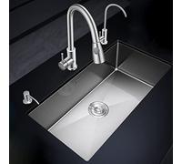304 Stainless Steel Kitchen Sink with Waterfall Faucet Single Bowl Basin for Home Durable Sink Accessories (Color: D Size: 76x43cm)
