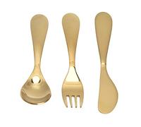 304 Stainless Steel Kitchen Tableware Set Children Fork Spoon Knife Golden Cutlery Set Gold Fashionable Design Durable Material Rounded Edges Safe for Kids Golden Color 3 Piece Set