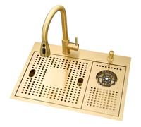 304 Stainless Steel Kitchen Undermount with Glass Rinser Workstation Gold Invisible Cover Plate Pull-Out Faucet (Color : Gold, Size 52 * 39 22cm)