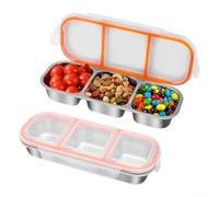 304 Stainless Steel Lunch Box 2 Compartment Leak for proof Metal Tiffin Airtight Dinner Box Diet Portion Control for Work Picnic Blue 26x11cm(Orange)