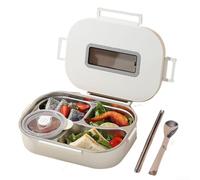 304 Stainless Steel Lunch Box with Leakproof Double Compartments, Portable Food Container with Dedicated Utensil Storage, Easy to Clean and Reheat (4*White)