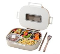 304 Stainless Steel Lunch Box with Leakproof Double Compartments, Portable Food Container with Dedicated Utensil Storage, Easy to Clean and Reheat (5+white)