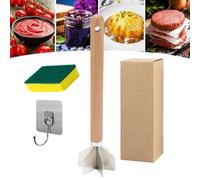 304 Stainless Steel Meat Chopper, 6-Blade Ground Beef Masher with Wooden Handle, 11" Multi-Use Tool for Hamburger, Potato Masher, Vegetable Puree, and More (1 pc)