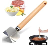 304 Stainless Steel Meat Chopper with Wooden Handle, Ground Beef and Potato Masher, Heat Resistant Mince Masher Tool for Hamburger, Vegetable Puree and Kitchen Essentials