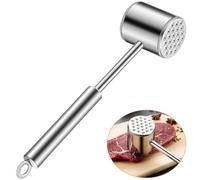304 Stainless Steel Meat Hammer, 22cm Long Double-Sided Durable Meat Mallet, Dishwasher Safe, Perfect Kitchen BBQ Tool, Meat Tenderizer Hammer with Hook for Steak, Chicken, Pork, Beef, Fish(Silver)