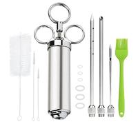 304 Stainless Steel Meat Injector Syringe Kit, 2-oz Large Capacity, with 3 Marinade Needles and 2 Needles Cleaner, 6 Spare O-Rings, Silicone Oil Brush for BBQ, Grilling, Baking and Cooking
